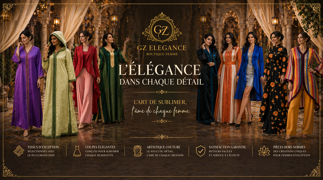 Collection GZ Elegance — L'élégance dans chaque détail, caftans et robes faits main au Maroc