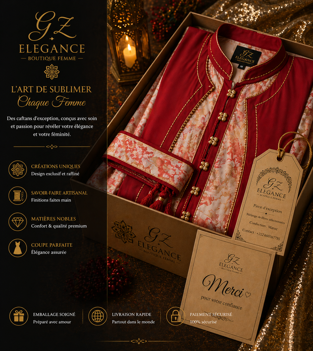 Imperial Red Kaftan Set — 2-Piece + Hand-Braided Mdemma | Moroccan Handmade Luxury | One of a Kind
