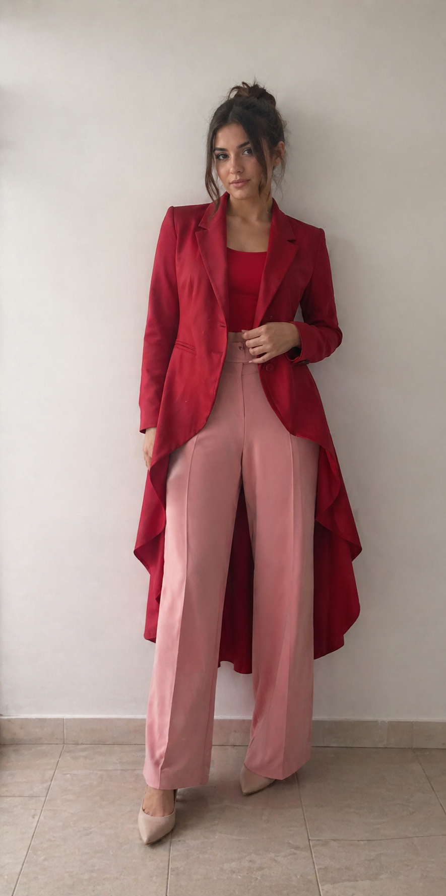 Red Hand-Painted Jacket — Expressionist Art on the Back | Moroccan Wearable Art | One of a Kind