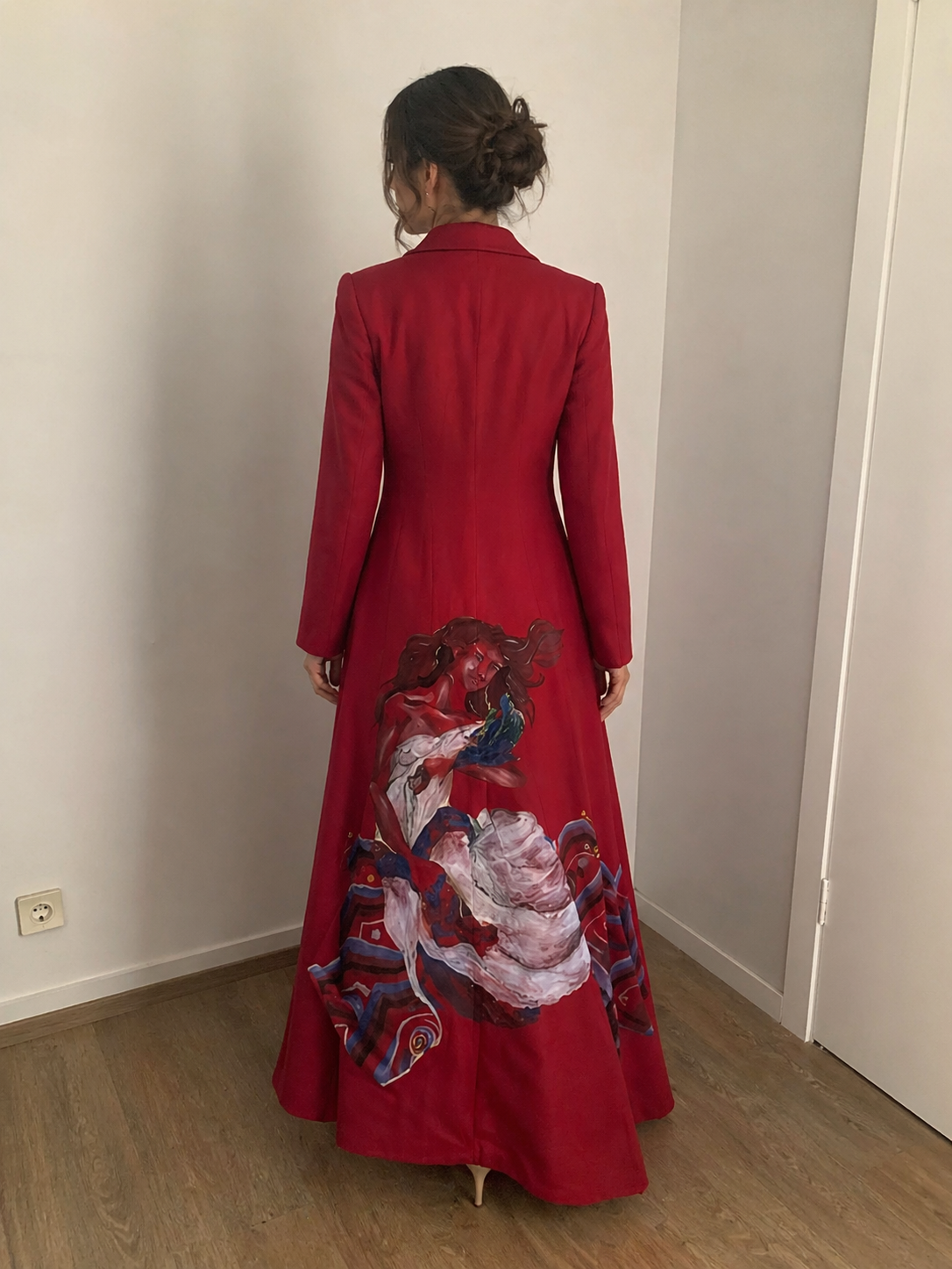 Red Hand-Painted Jacket — Expressionist Art on the Back | Moroccan Wearable Art | One of a Kind