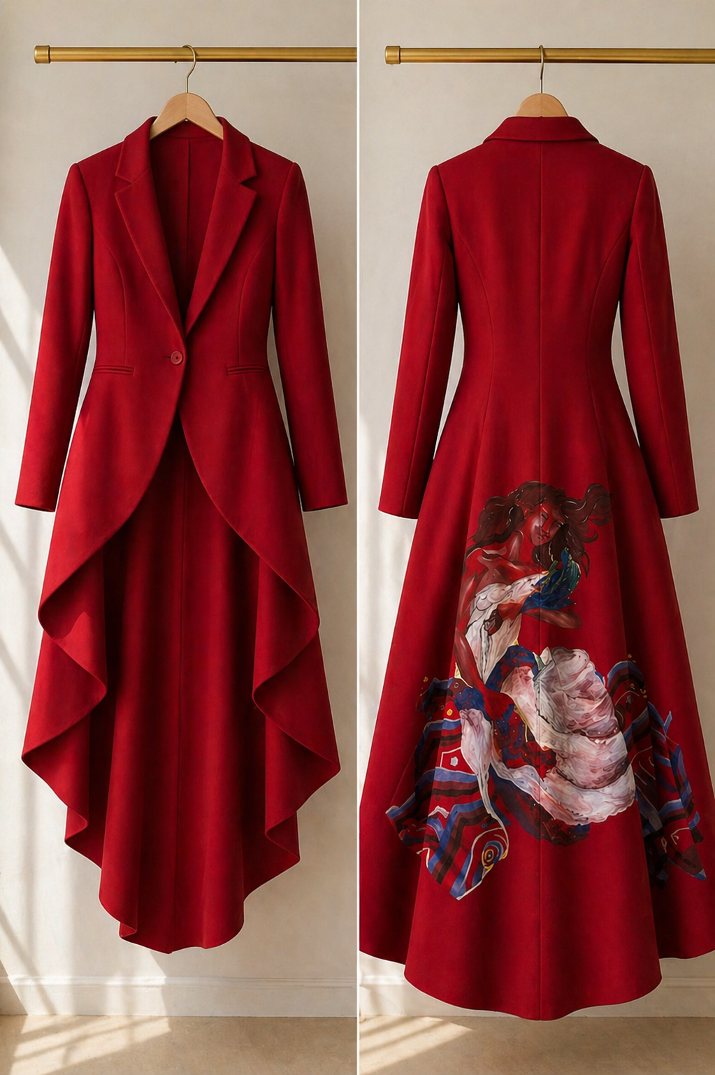 Red Hand-Painted Jacket — Expressionist Art on the Back | Moroccan Wearable Art | One of a Kind