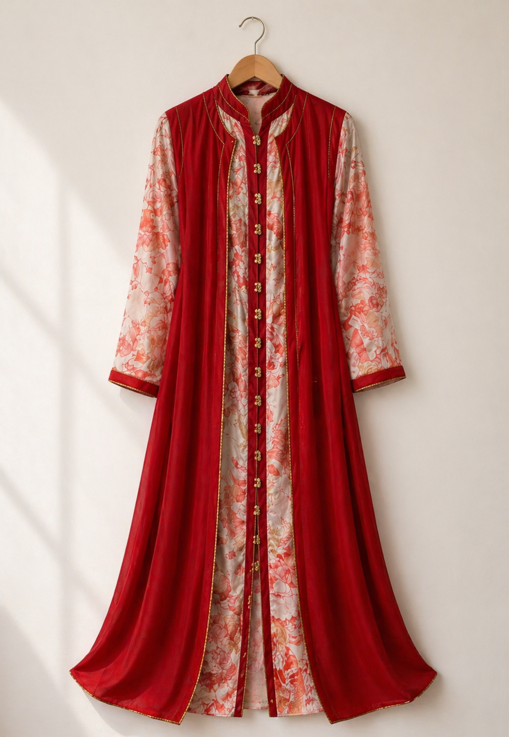 Imperial Red Kaftan Set — 2-Piece + Hand-Braided Mdemma | Moroccan Handmade Luxury | One of a Kind