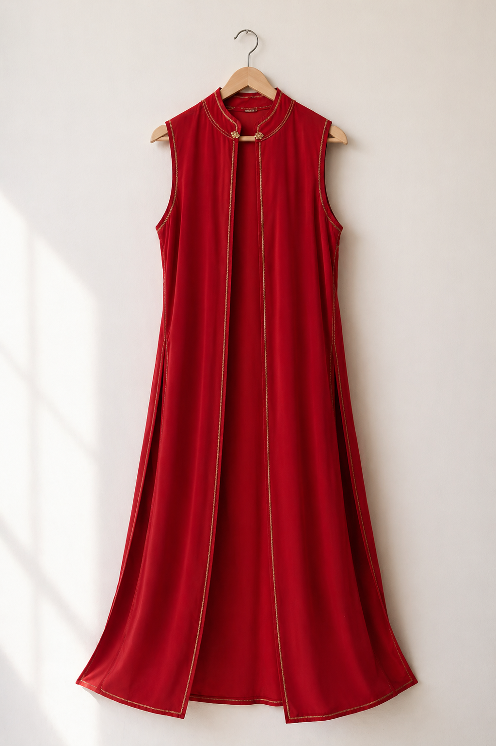 Imperial Red Kaftan Set — 2-Piece + Hand-Braided Mdemma | Moroccan Handmade Luxury | One of a Kind