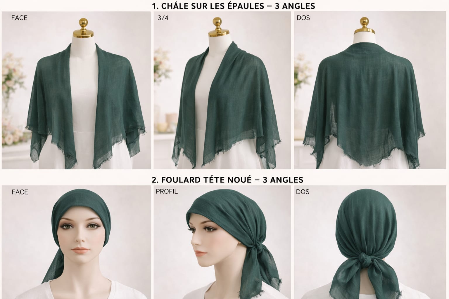 Châle Vert Forêt Uni – Douceur & Naturel