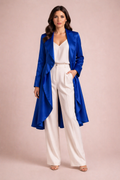 Veste bleu royal peinture main vue détail dos — wearable art marocain GZ Elegance

